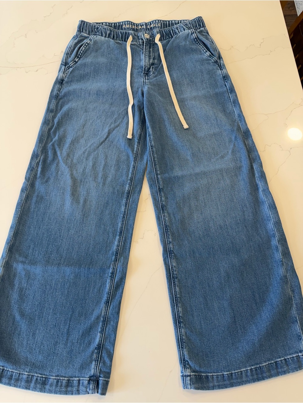 American Eagle Outfitters Women’s Low Rise Ultra Wide Leg Drawstring Waist Jeans